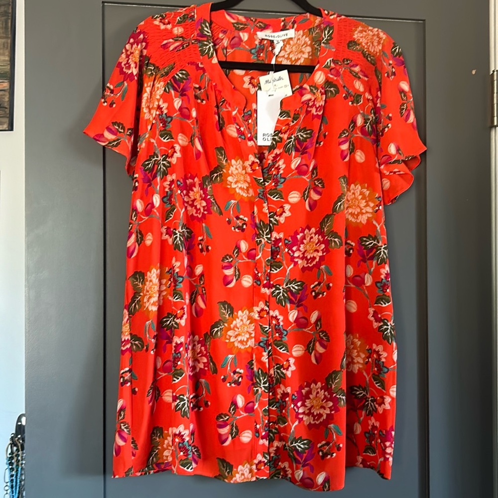 NWT- Orange Chrysanthemum Blouse Sz 1X